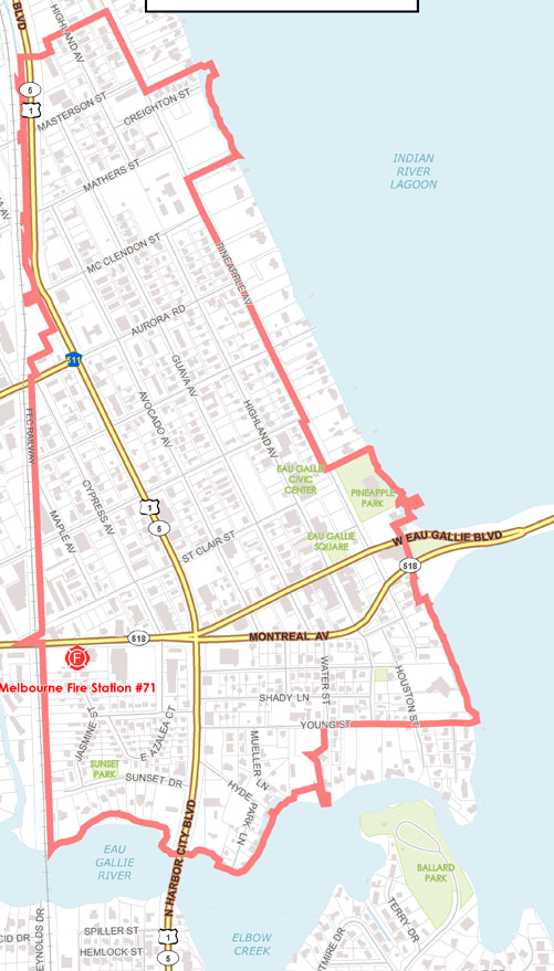 Map showing boundary of Old Eau Gallie Riverfront Community Redevelopment Area