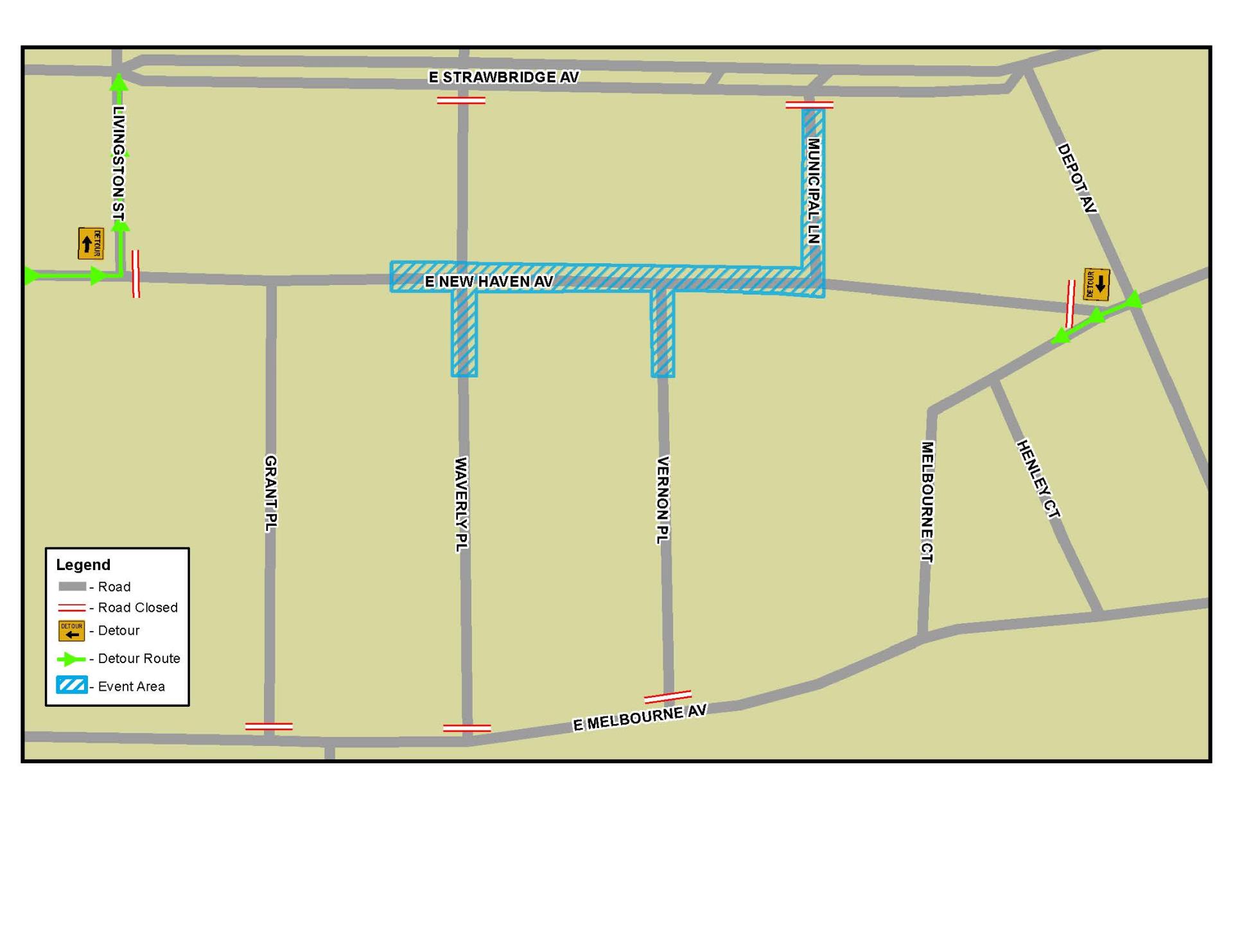 This is a map depicting the road closures for the FIT Homecoming event in Downtown Melbourne