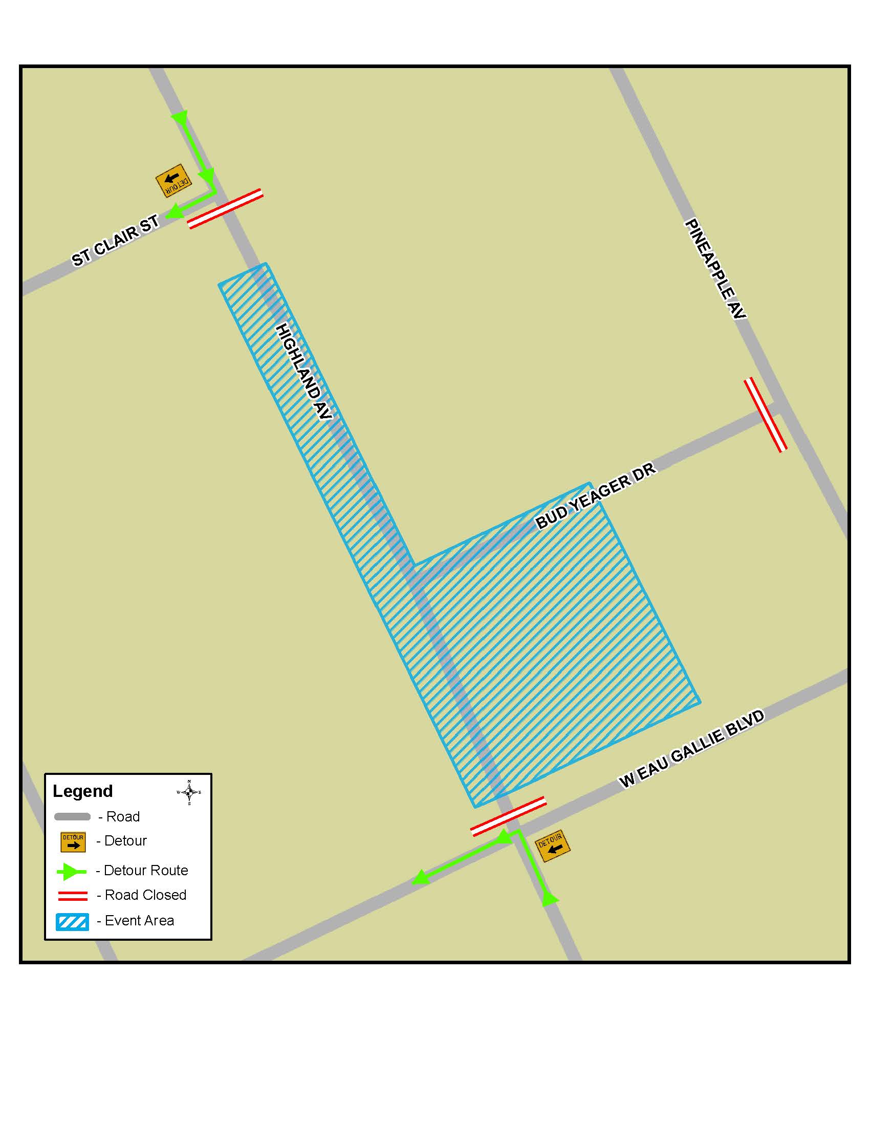 This is a map depicting road closures for the Rocky Water Brew Fest