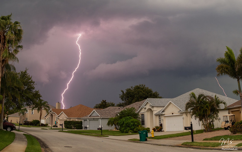 Lightning over homes in Melbourne. Photo by Michael Seeley, Flickr Creative Commons.