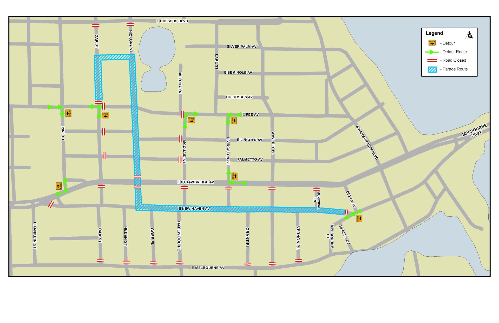 This is a map depicting road closures for the Fourth of July Parade