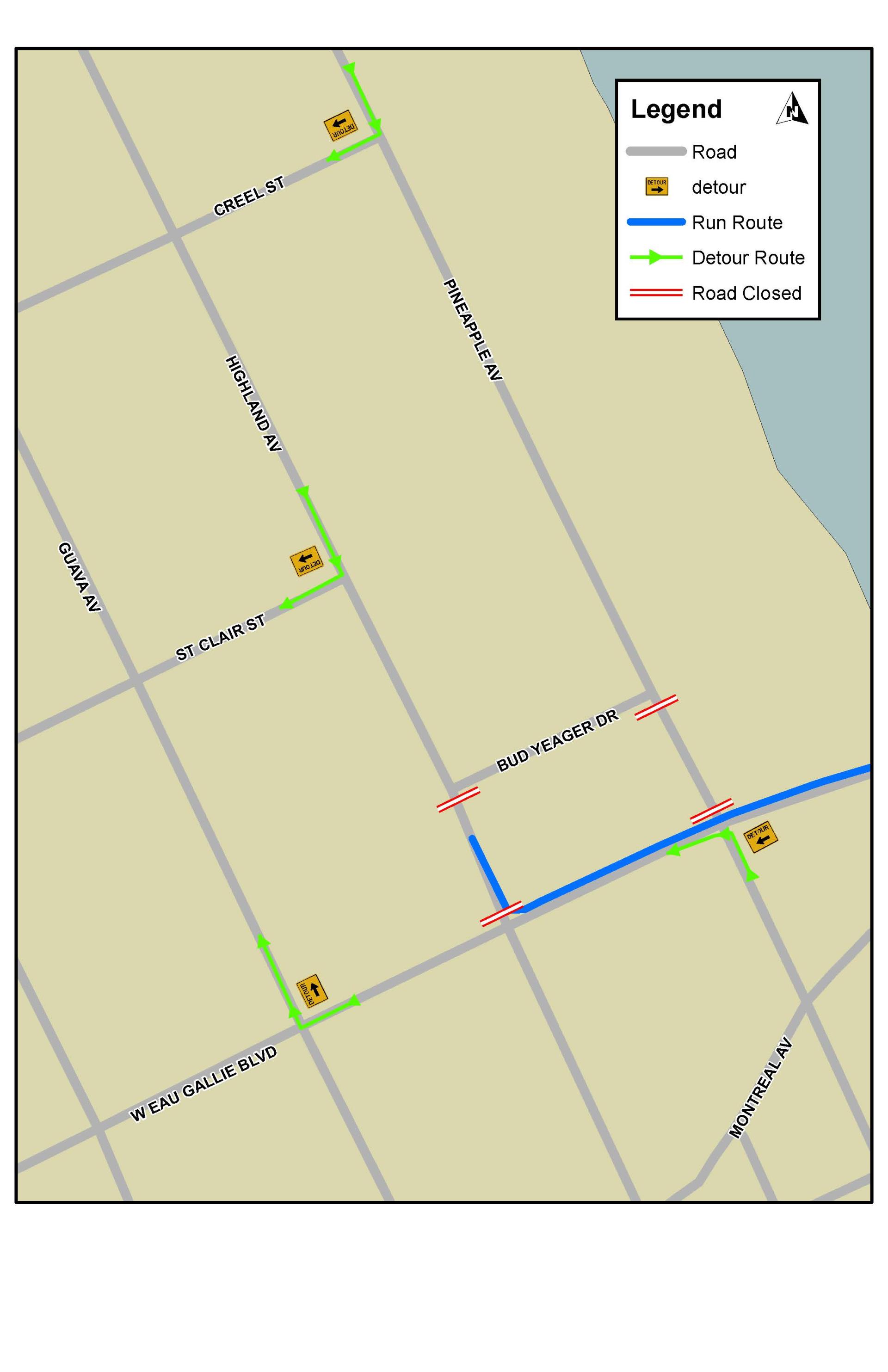 This is a map depicting road closures for the NVHS 5K for the Homeless Vets