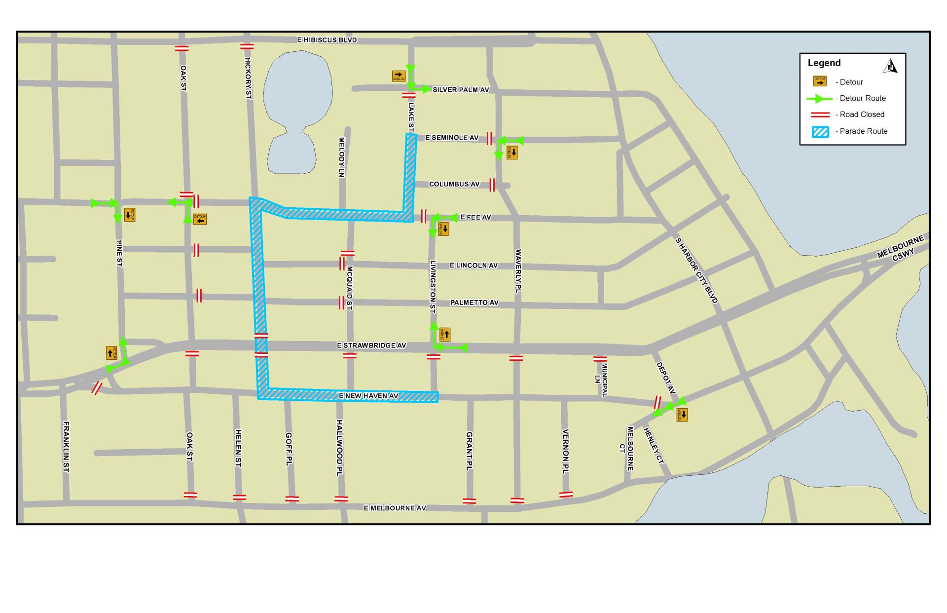 This is a map depicting road closures for the Space Coast Pride Parade