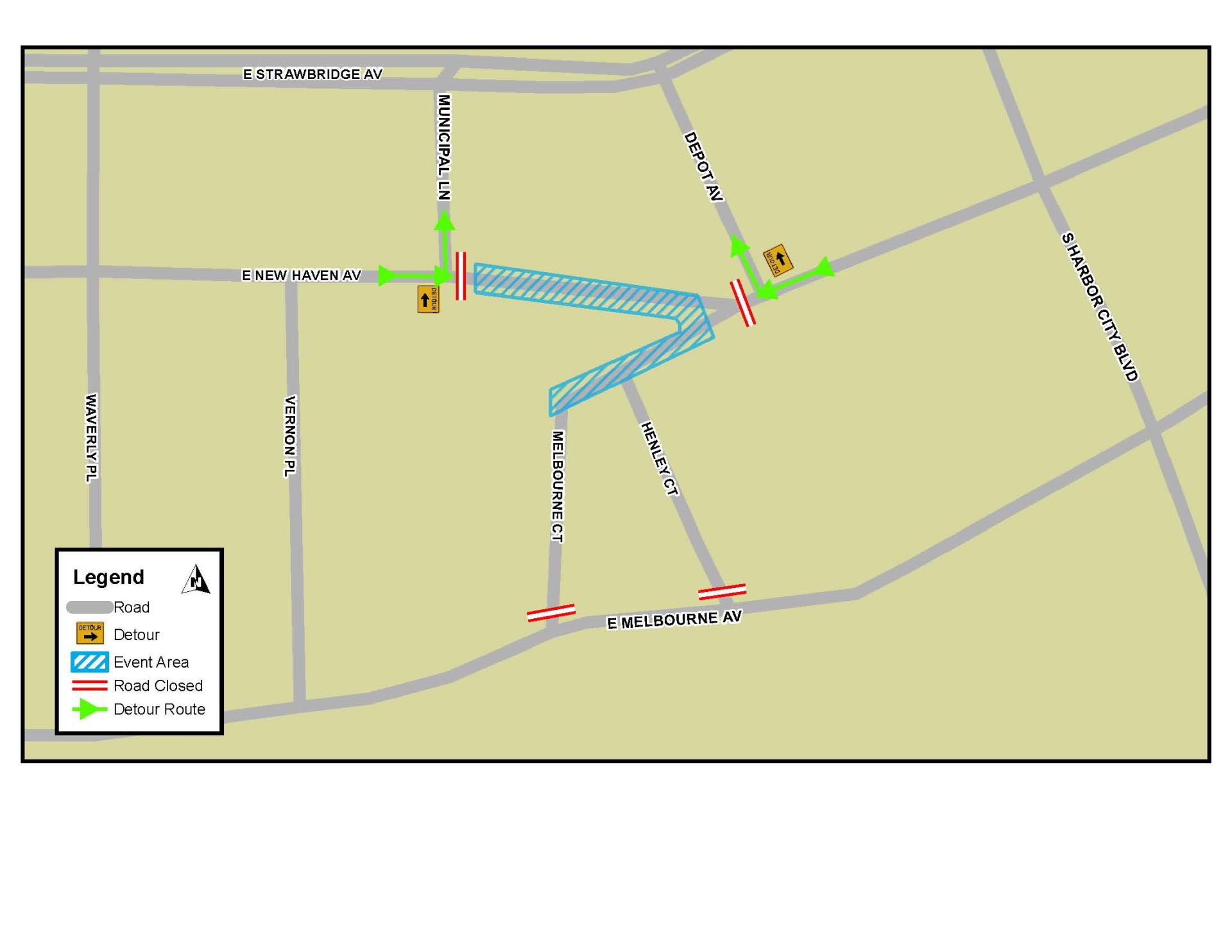 This is a map depicting road closures for the Oktoberfest in Downtown Melbourne
