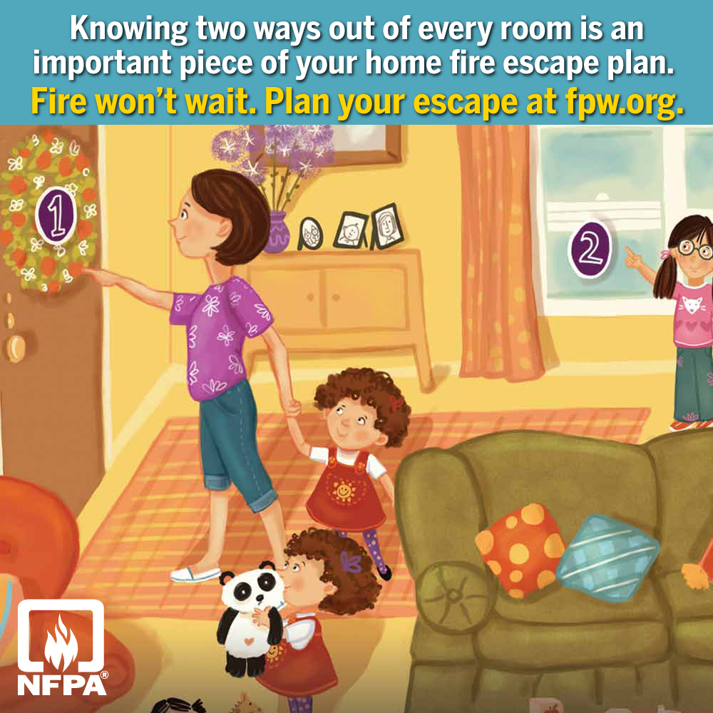 A woman inside a room with a toddler while she points to a door labeled 