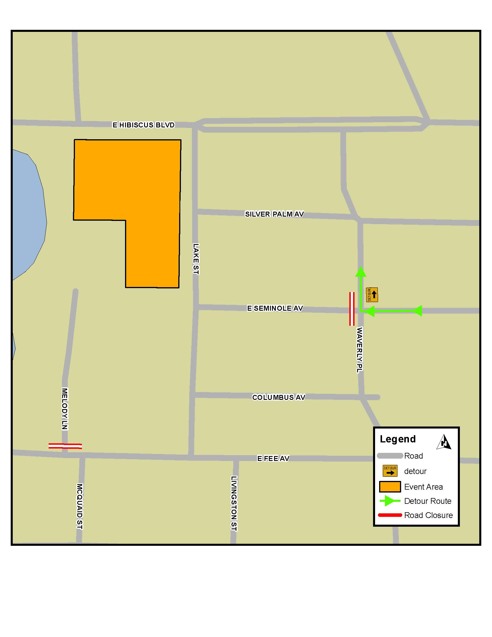This is a map depicting road closures for the Walk Boo at the Melbourne Auditorium