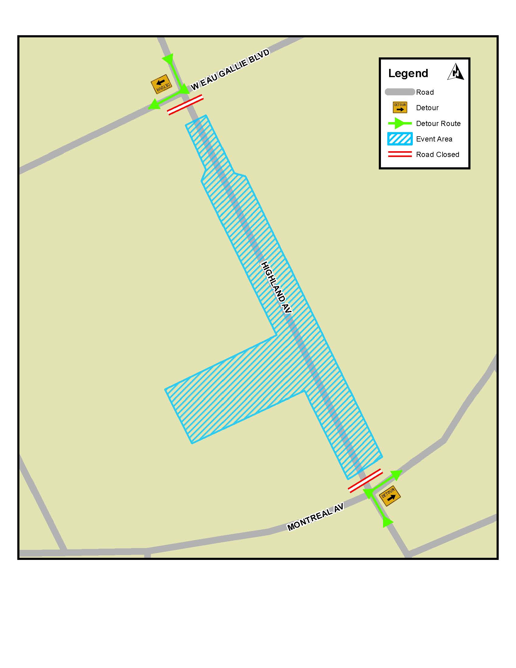 This is a map depicting the road closure and parking lot closure for Downtown Eau Gallie
