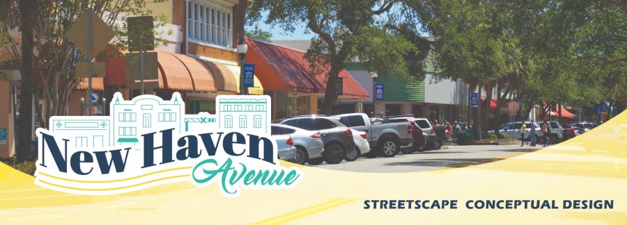 Photo of New Haven Avenue with text that says New Haven Avenue Streetscape Conceptual Design