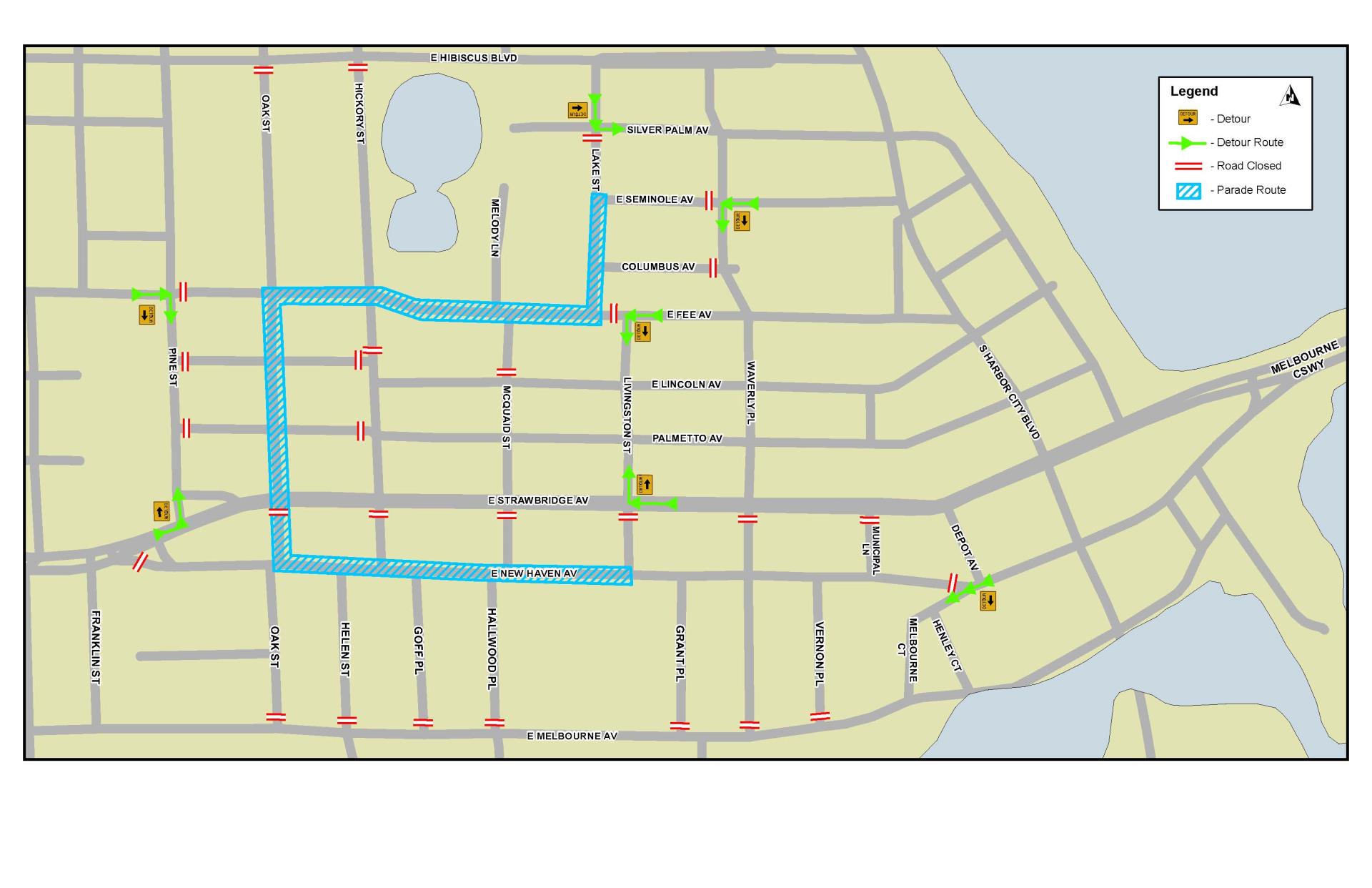 This is map depicting the road closures for the Space Coast Pride Parade