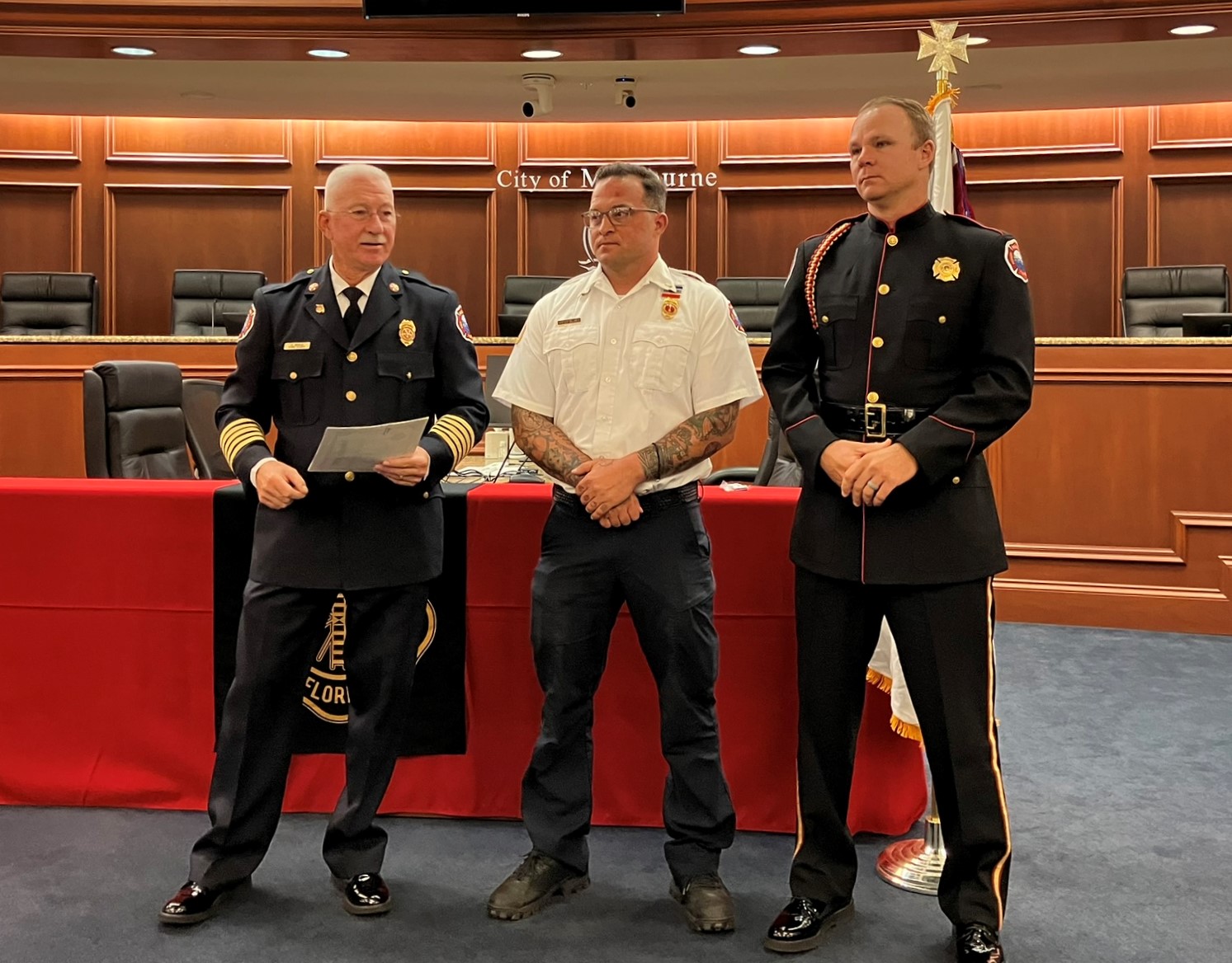 From left to right: Fire Chief Chuck Bogle, Lt. Stephen Vallante and Lt. Todd Olsen