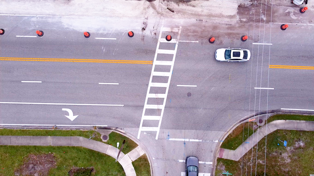 Aerial view of University Boulevard crosswalk under construction