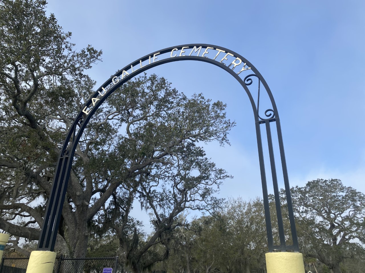 Eau Gallie Cemetery entrance gate sign
